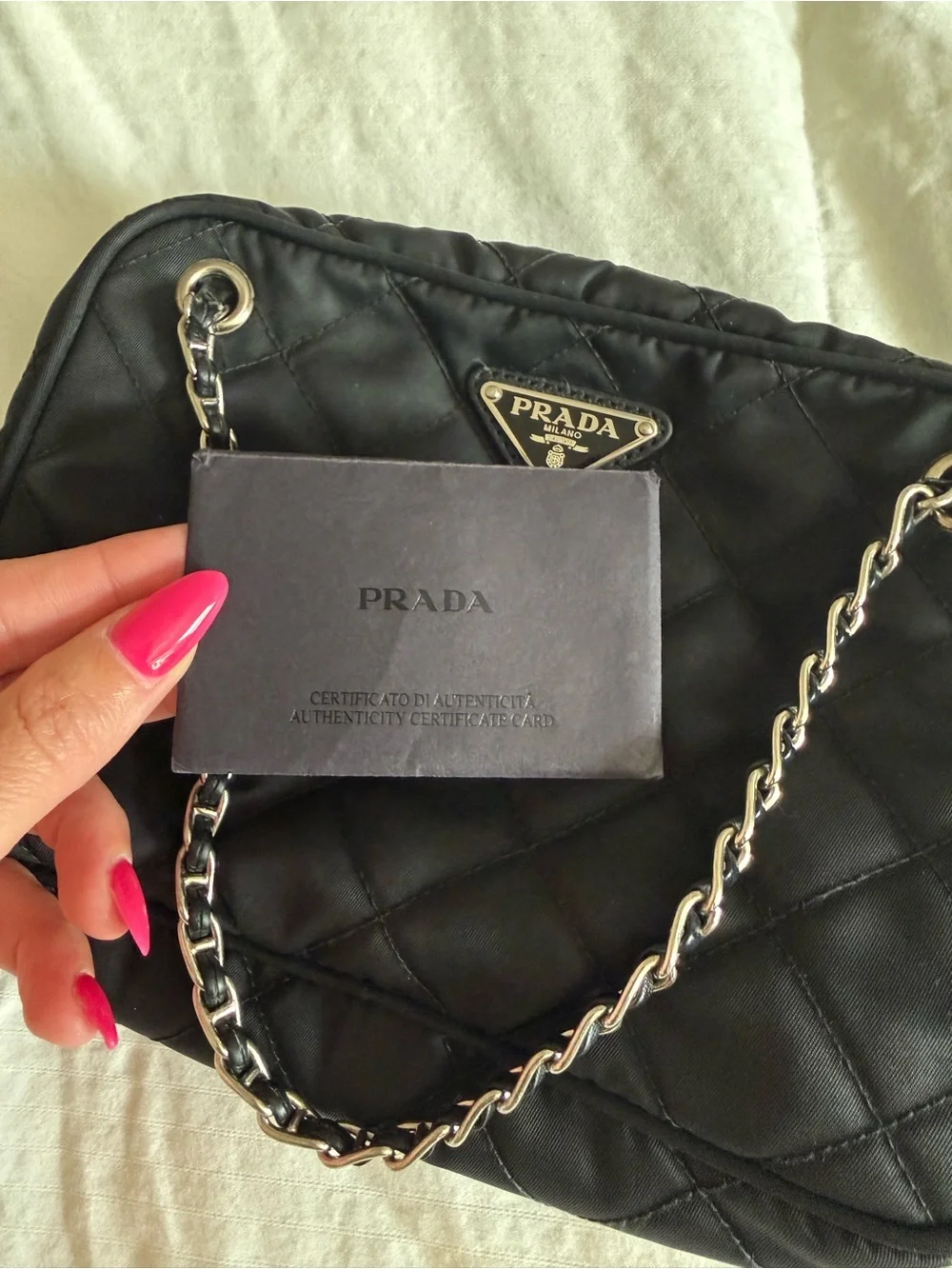 Prada Camera Bag Quilted Tessuto Small chain strap detail